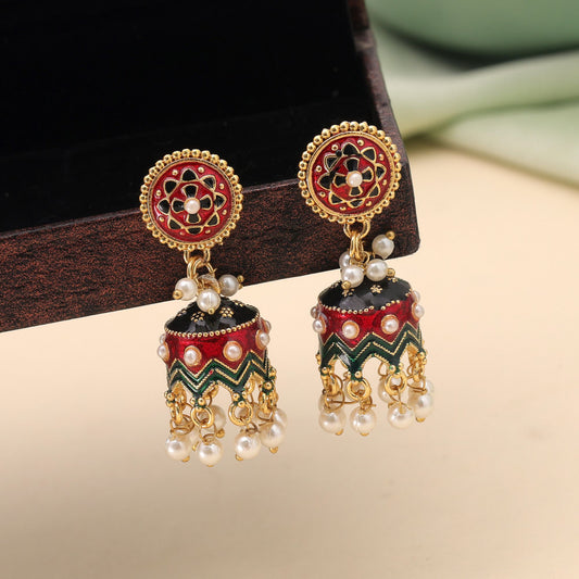 Maroon Color Meenakari Earrings with Elegant Handmade Ethnic Pattern