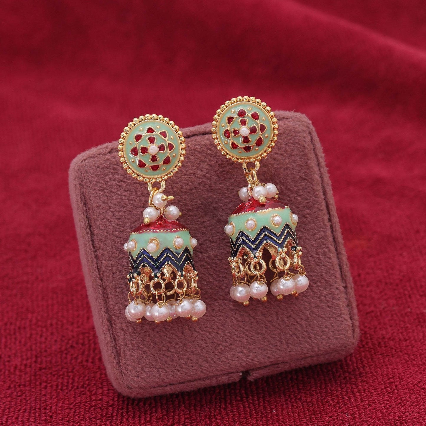 Pista Green Color Meenakari Earrings Featuring Classic Ethnic Jewelry Design