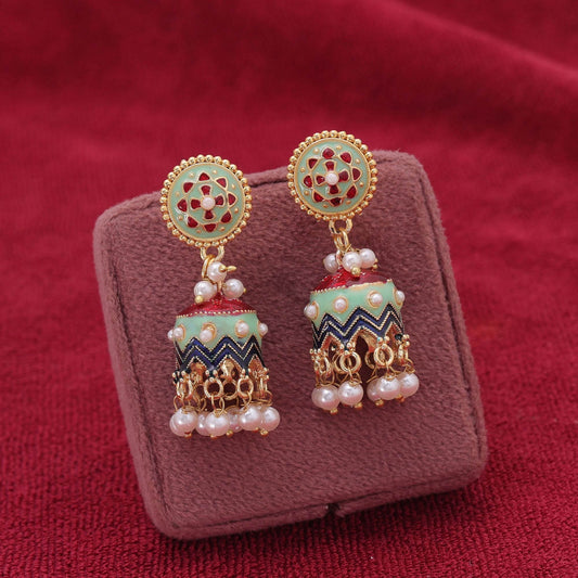 Pista Green Color Meenakari Earrings Featuring Classic Ethnic Jewelry Design