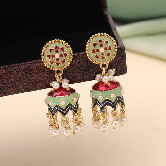 Pista Green Color Meenakari Earrings Featuring Classic Ethnic Jewelry Design