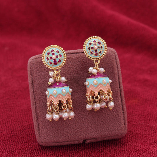 Sky Blue Color Meenakari Earrings Crafted with Stylish Festive Wear Look