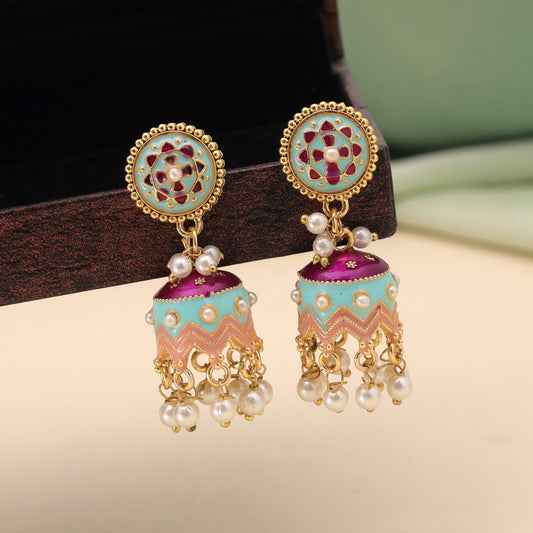 Sky Blue Color Meenakari Earrings Crafted with Stylish Festive Wear Look