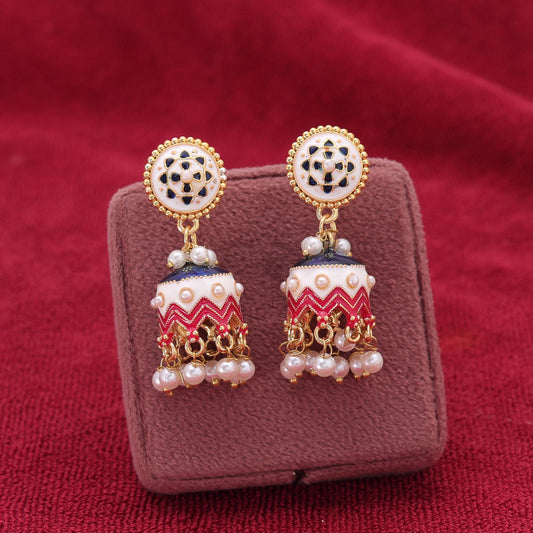 White Color Meenakari Earrings Featuring Elegant Designer Ethnic Appeal
