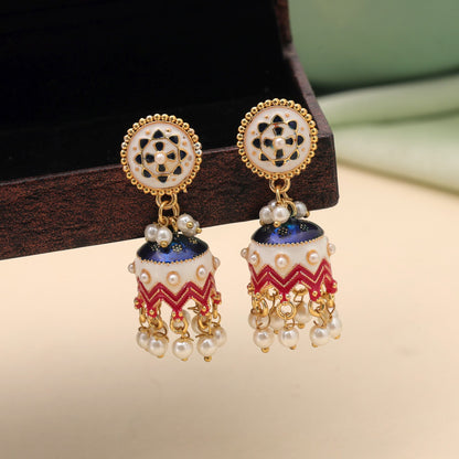 White Color Meenakari Earrings Featuring Elegant Designer Ethnic Appeal