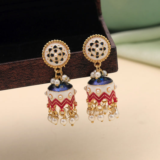 White Color Meenakari Earrings Featuring Elegant Designer Ethnic Appeal