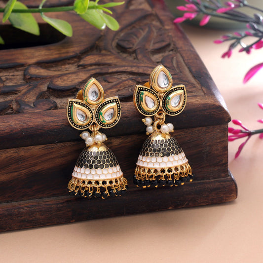 Black Color Meenakari Earrings with Stylish Traditional Designer Look