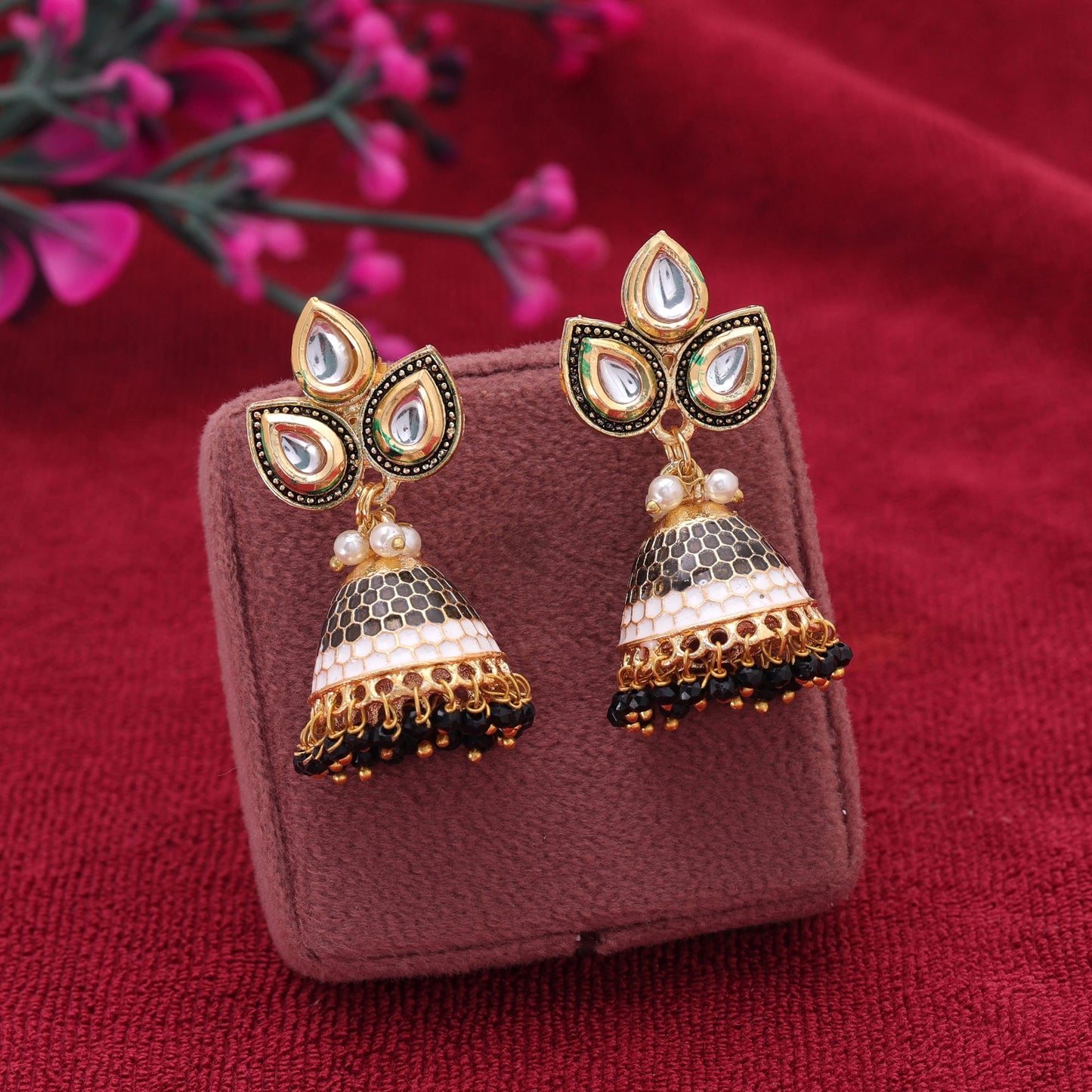 Black Color Meenakari Earrings with Stylish Traditional Designer Look