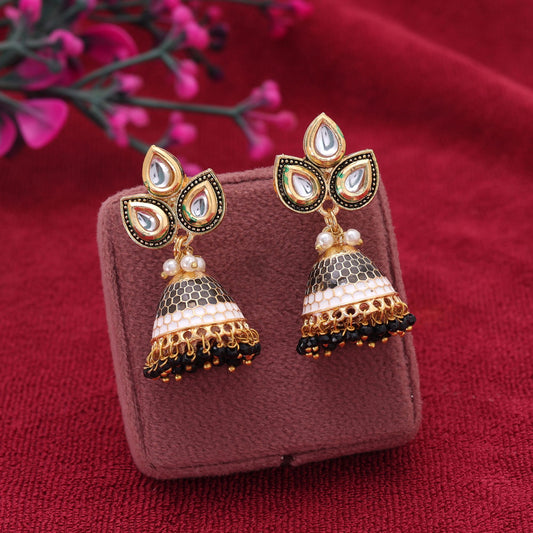Black Color Meenakari Earrings with Stylish Traditional Designer Look