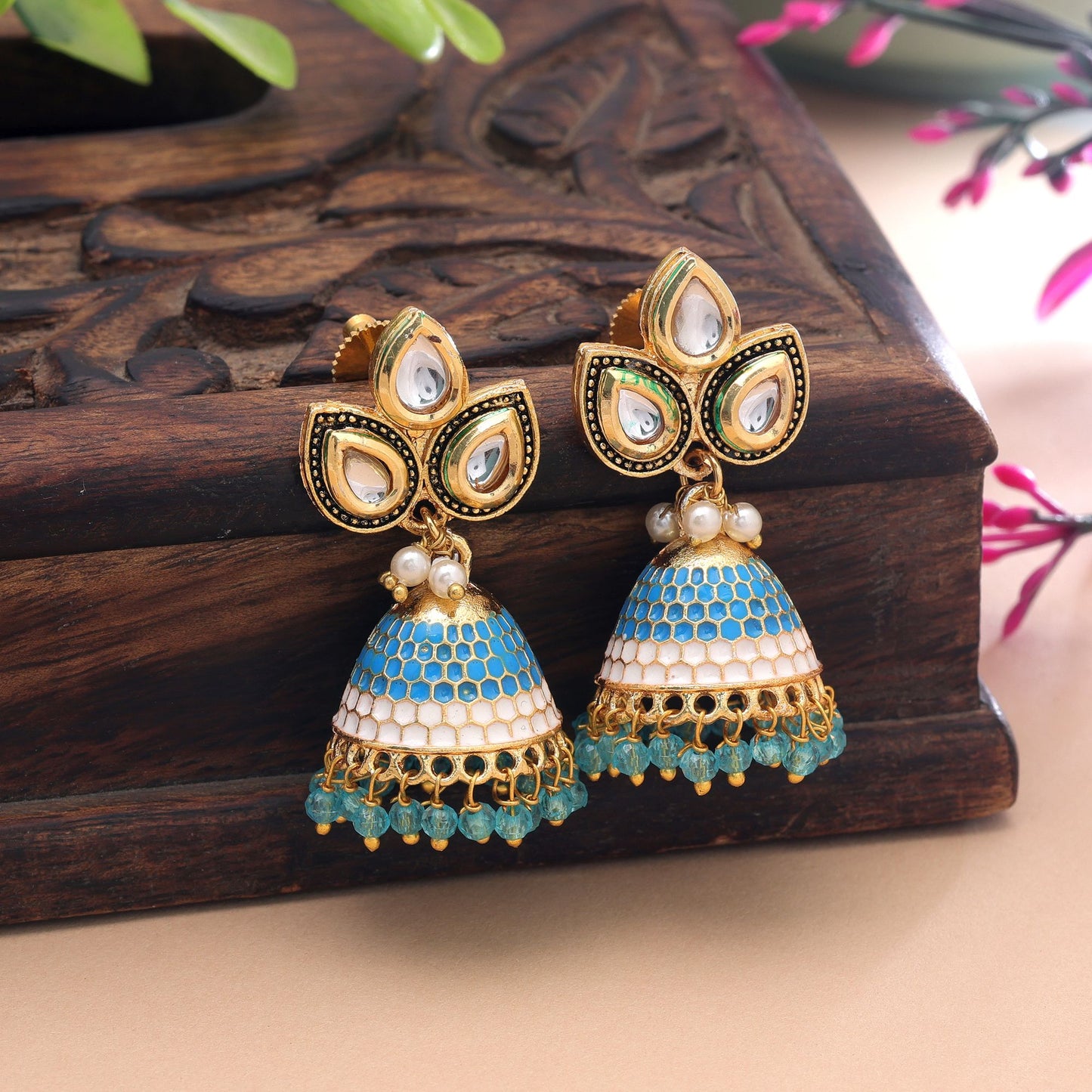 Firozi Color Meenakari Earrings Featuring Colorful Ethnic Designer Look