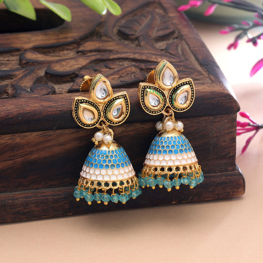 Firozi Color Meenakari Earrings Featuring Colorful Ethnic Designer Look