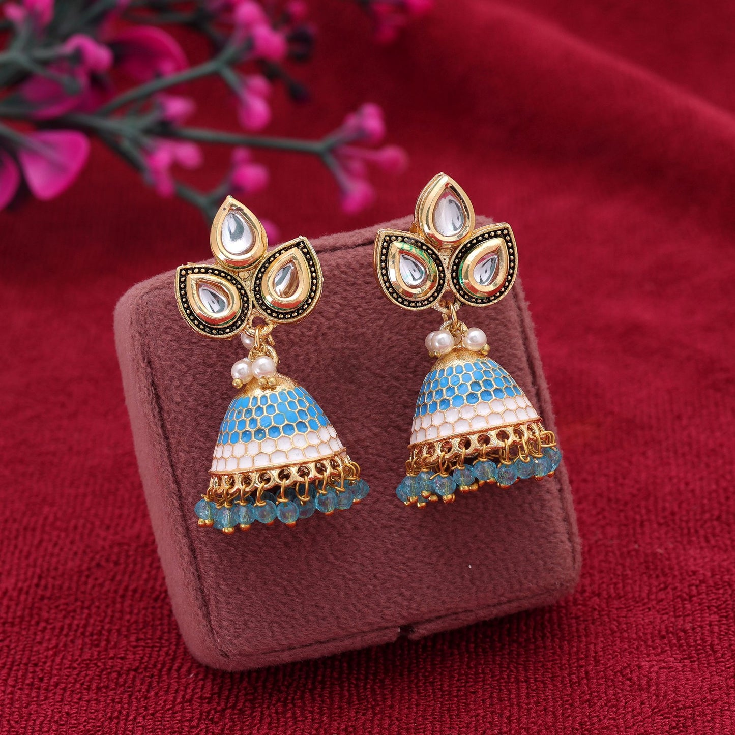 Firozi Color Meenakari Earrings Featuring Colorful Ethnic Designer Look