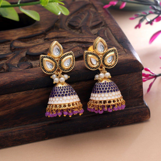 Purple Color Meenakari Earrings Featuring Royal Ethnic Fashion Style