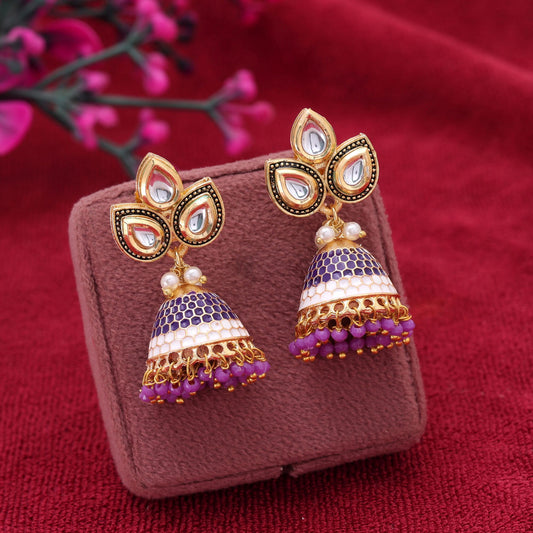 Purple Color Meenakari Earrings Featuring Royal Ethnic Fashion Style