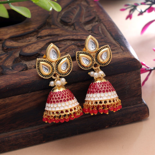 Red Color Meenakari Earrings with Premium Traditional Handmade Jewelry Style