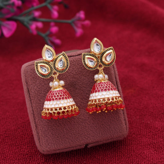 Red Color Meenakari Earrings with Premium Traditional Handmade Jewelry Style
