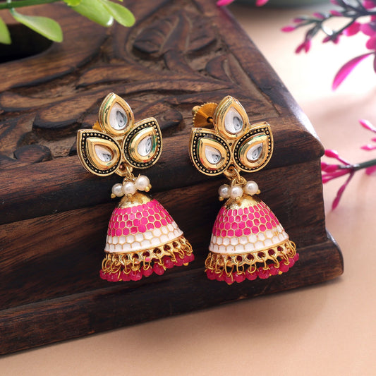 Rani Color Meenakari Earrings Crafted with Elegant Festive Jewelry Finish