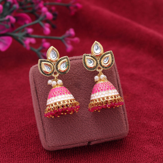 Rani Color Meenakari Earrings Crafted with Elegant Festive Jewelry Finish