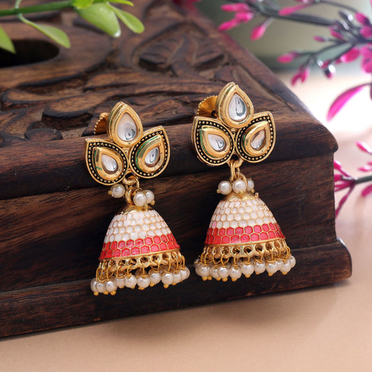 White Color Meenakari Earrings with Classic Handmade Traditional Appeal