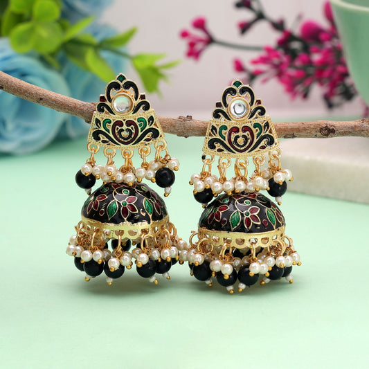 Black Color Meenakari Earrings Crafted with Premium Handmade Jewelry Appeal