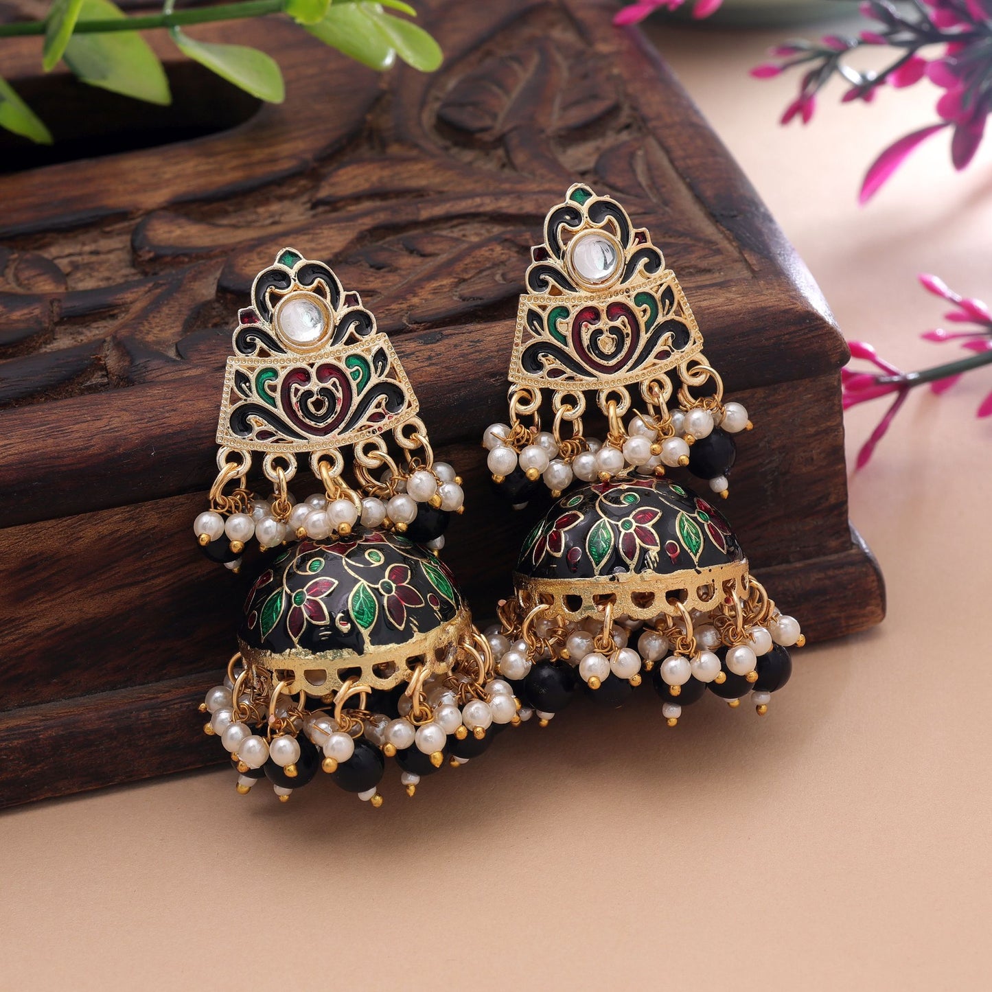 Black Color Meenakari Earrings Crafted with Premium Handmade Jewelry Appeal