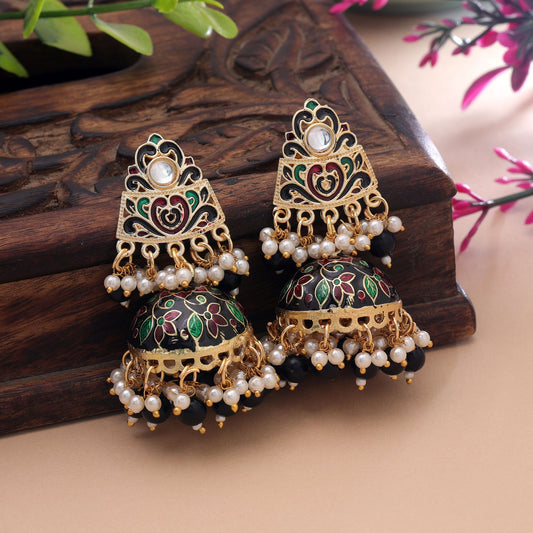 Black Color Meenakari Earrings Crafted with Premium Handmade Jewelry Appeal