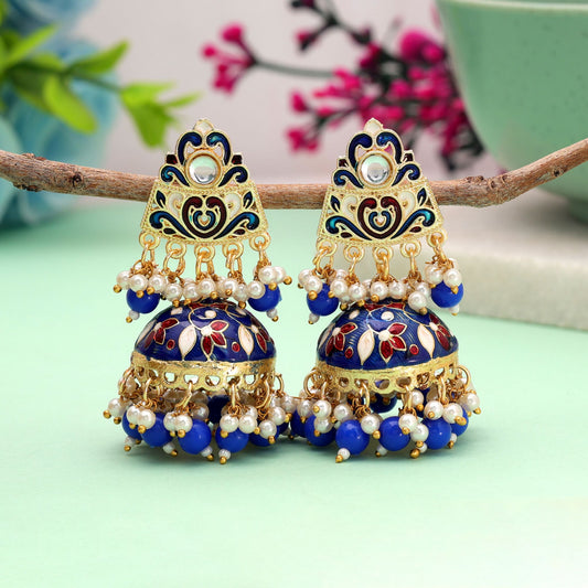 Blue Color Meenakari Earrings Featuring Beautiful Ethnic Fashion Design