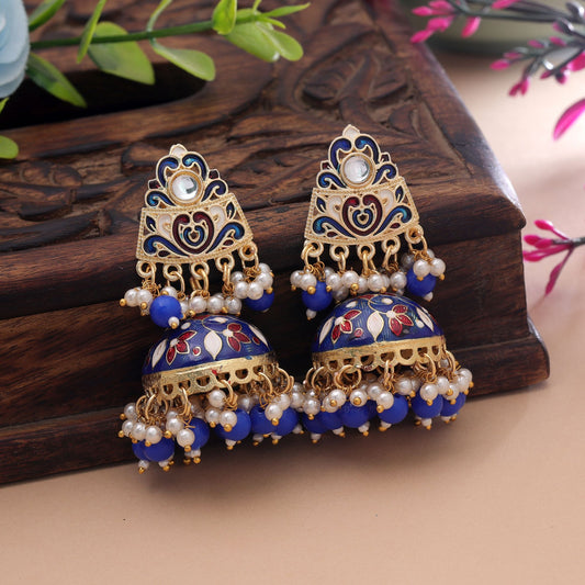 Blue Color Meenakari Earrings Featuring Beautiful Ethnic Fashion Design