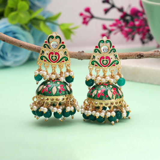 Green Color Meenakari Earrings Crafted with Trendy Handmade Ethnic Style