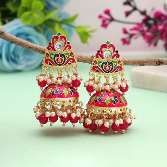 Rani Color Meenakari Earrings with Royal Designer Traditional Appeal