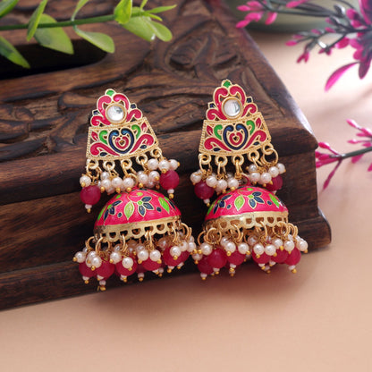 Rani Color Meenakari Earrings with Royal Designer Traditional Appeal