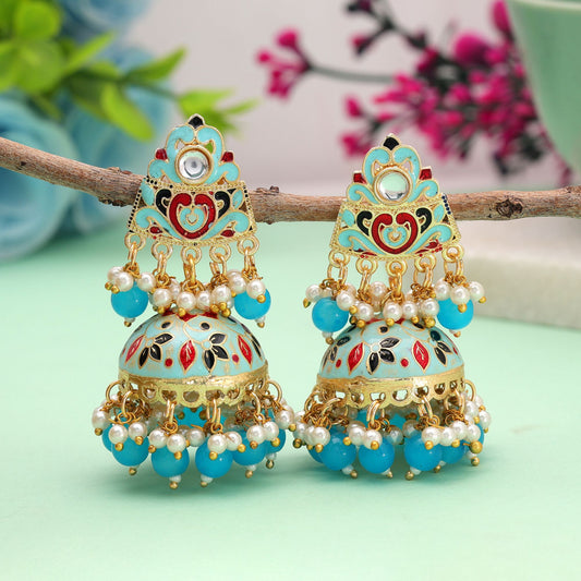 Sky Blue Color Meenakari Earrings Featuring Classic Festive Jewelry Look