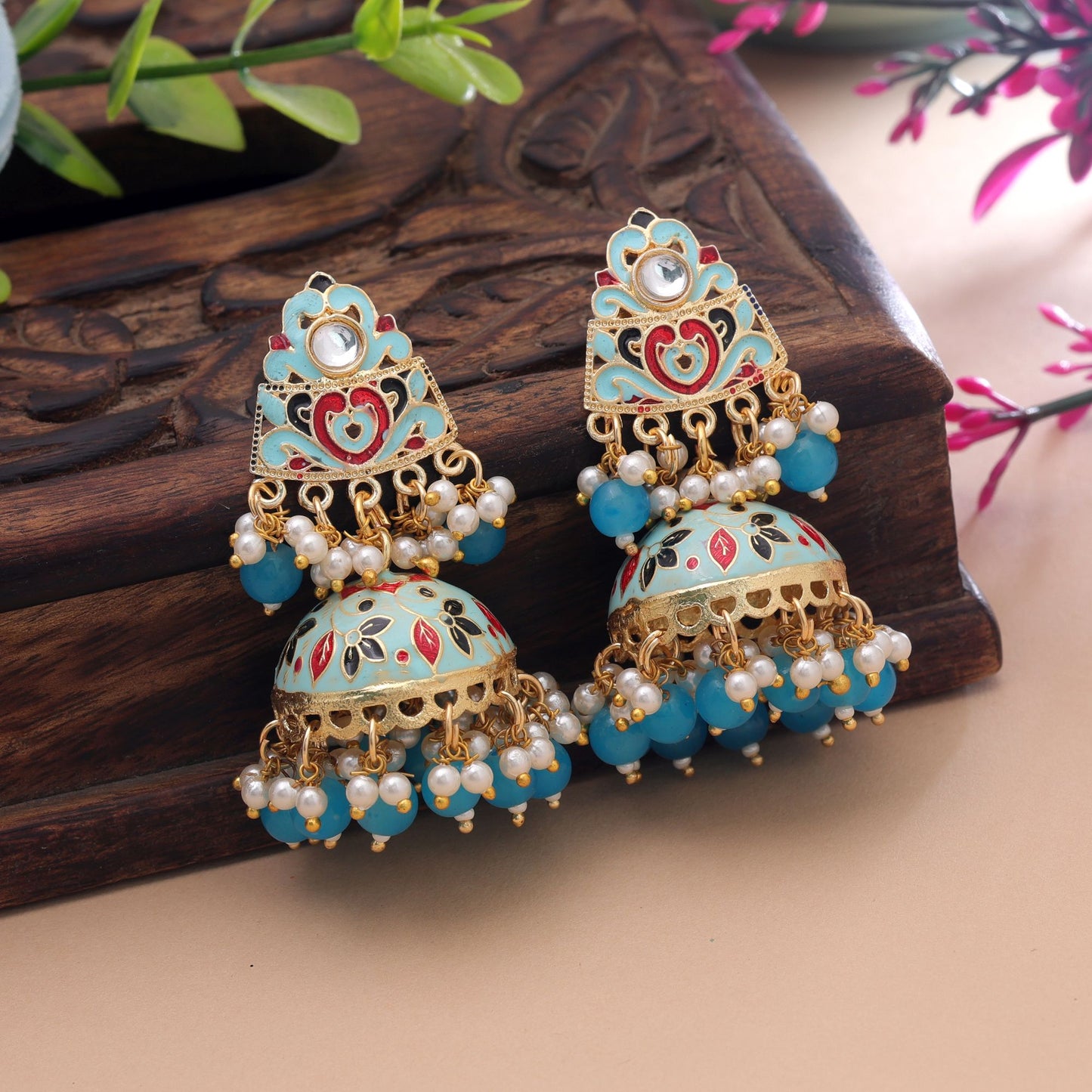 Sky Blue Color Meenakari Earrings Featuring Classic Festive Jewelry Look