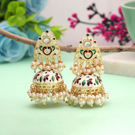White Color Meenakari Earrings with Elegant Traditional Jewelry Finish