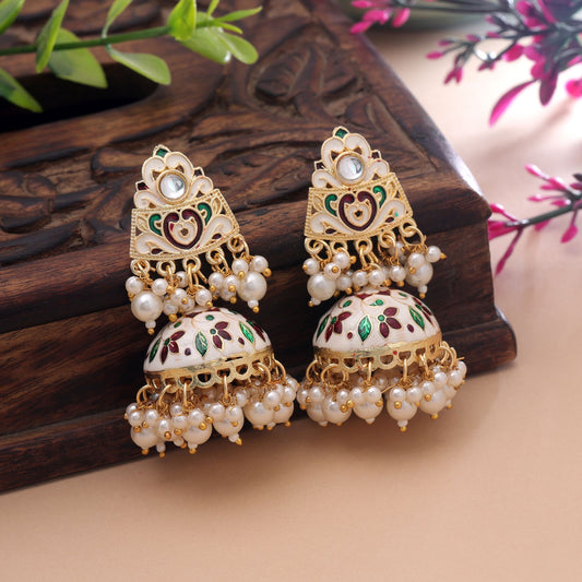 White Color Meenakari Earrings with Elegant Traditional Jewelry Finish