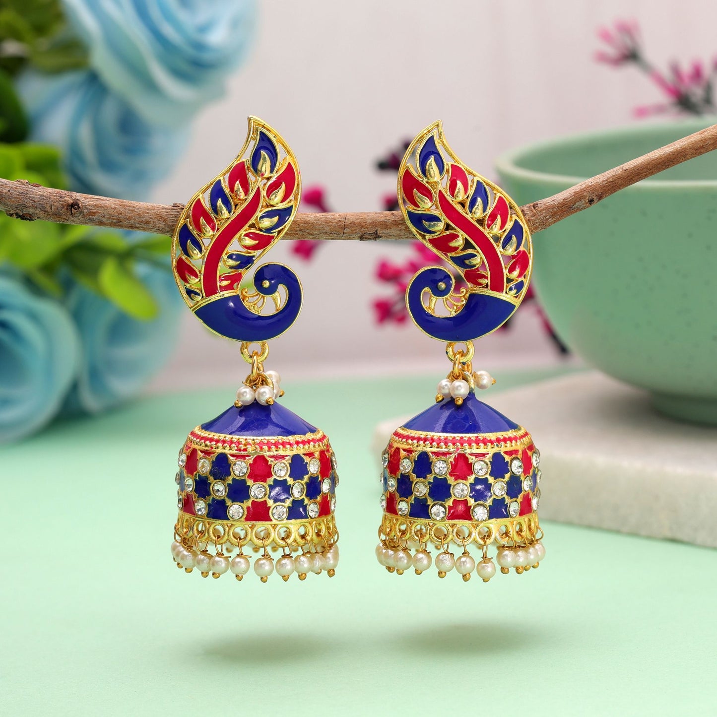 Blue & Rani Color Meenakari Earrings Featuring Stylish Ethnic Jewelry Look