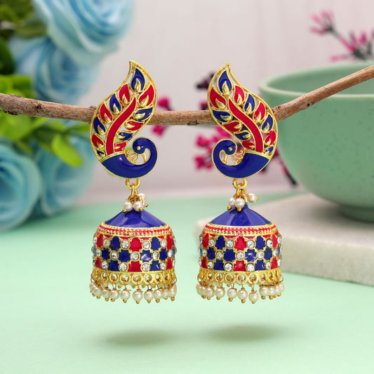 Blue & Rani Color Meenakari Earrings Featuring Stylish Ethnic Jewelry Look