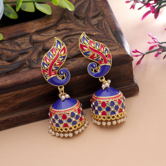 Blue & Rani Color Meenakari Earrings Featuring Stylish Ethnic Jewelry Look