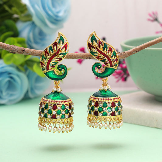 Green & Maroon Color Meenakari Earrings Crafted with Royal Festive Style