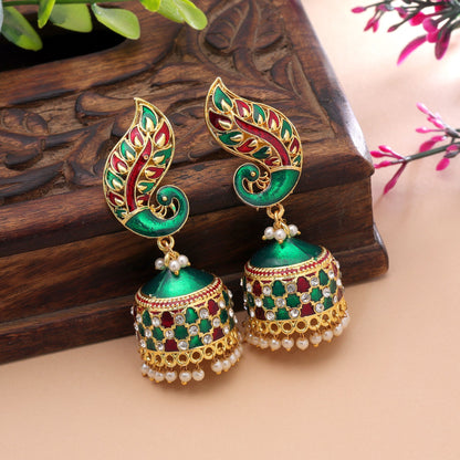 Green & Maroon Color Meenakari Earrings Crafted with Royal Festive Style