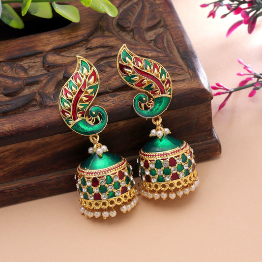 Green & Maroon Color Meenakari Earrings Crafted with Royal Festive Style