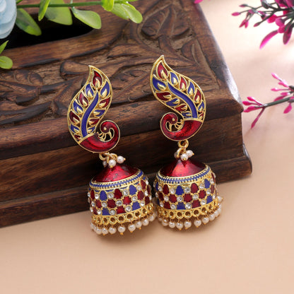 Red & Blue Color Meenakari Earrings Featuring Beautiful Traditional Pattern