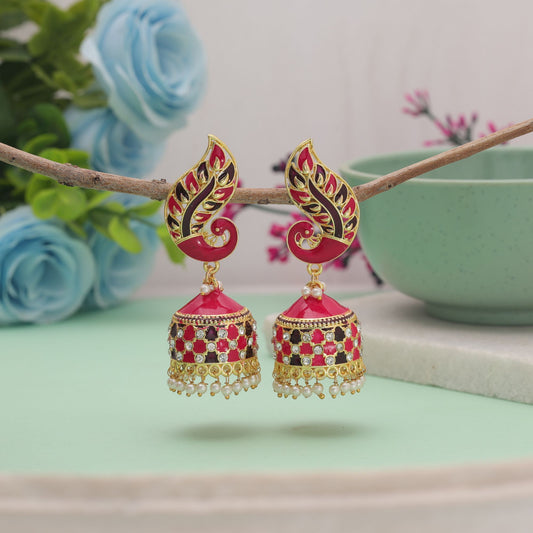 Rani Color Meenakari Earrings Crafted with Premium Traditional Jewelry Design