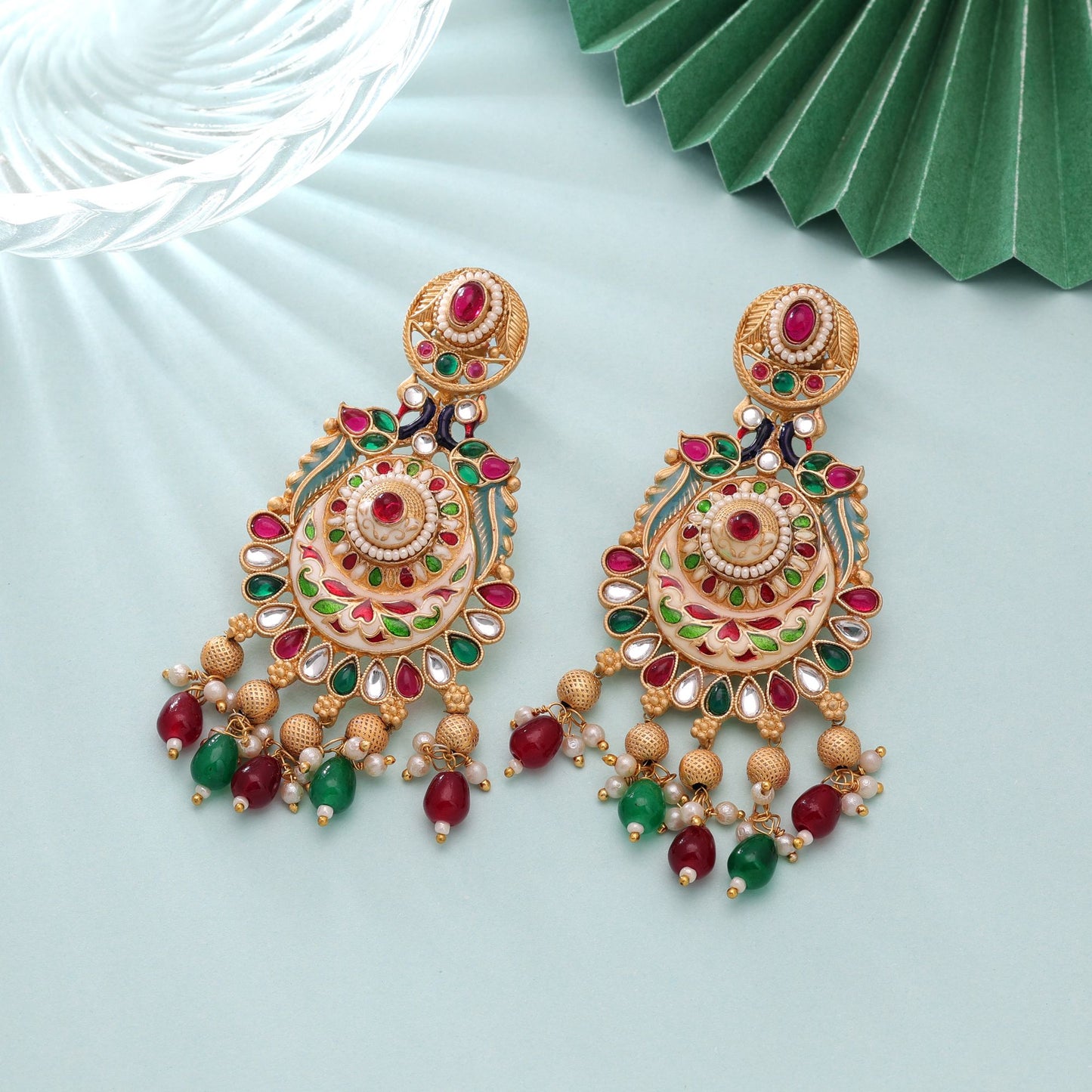Multi Color Meenakari Earrings Featuring Elegant Artistic Ethnic Fashion Collection