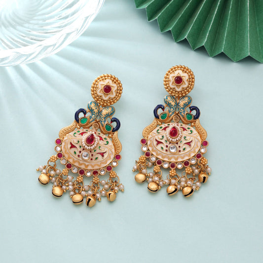 White Color Meenakari Earrings with Graceful Traditional Handmade Jewelry Appeal