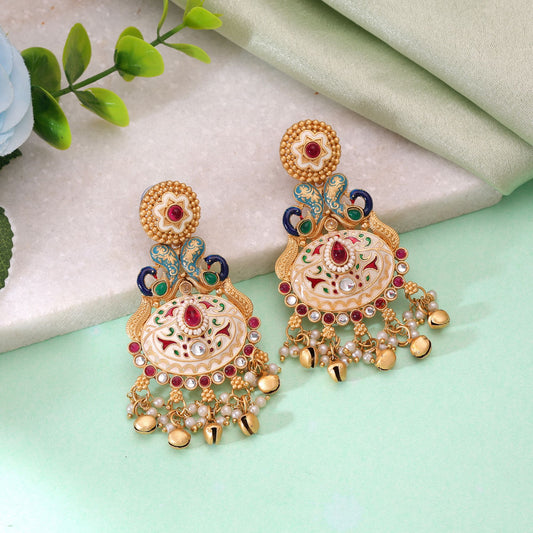 White Color Meenakari Earrings with Graceful Traditional Handmade Jewelry Appeal