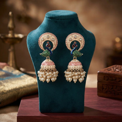 Light Pink Color Meenakari Earrings Featuring Graceful Traditional Fashion Jewelry Style