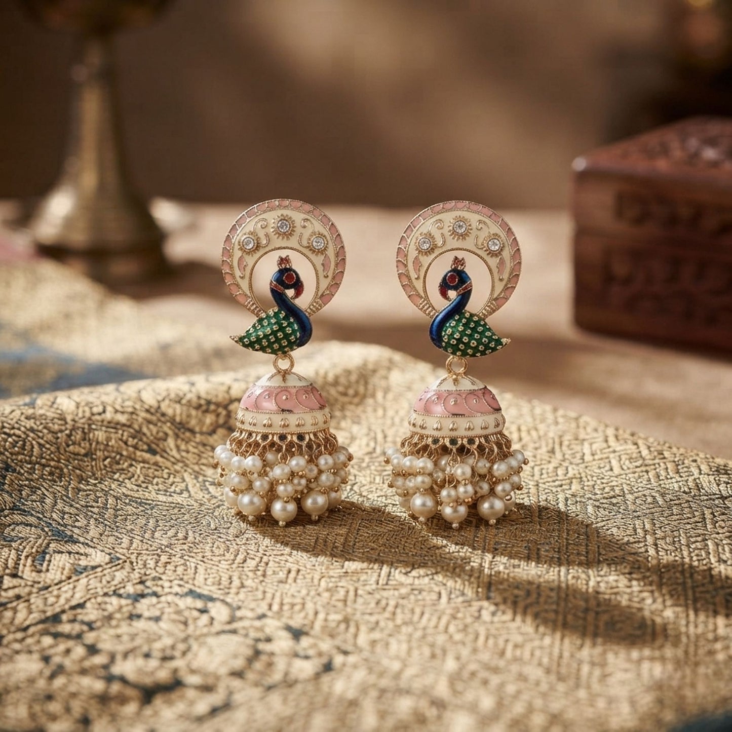 Light Pink Color Meenakari Earrings Featuring Graceful Traditional Fashion Jewelry Style