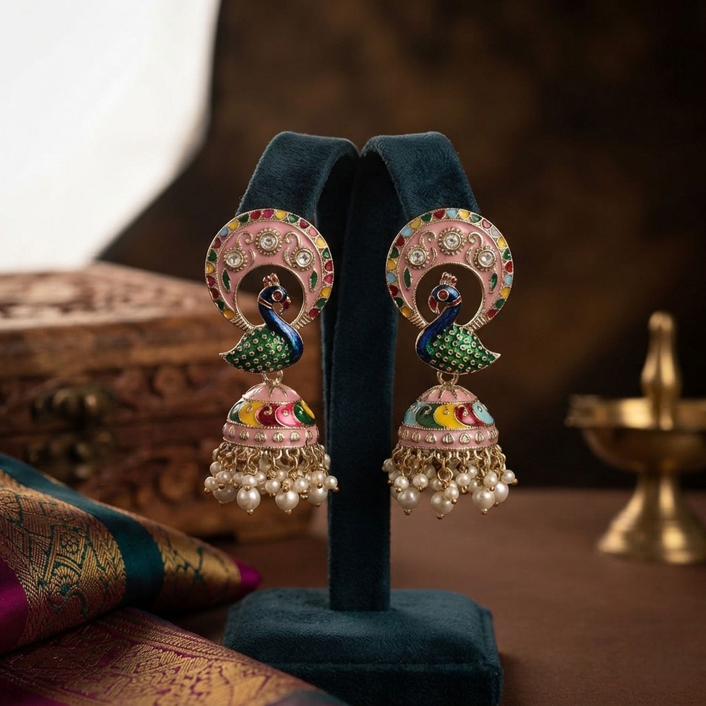 Multi Color Meenakari Earrings with Elegant Festive Designer Jewelry Appeal