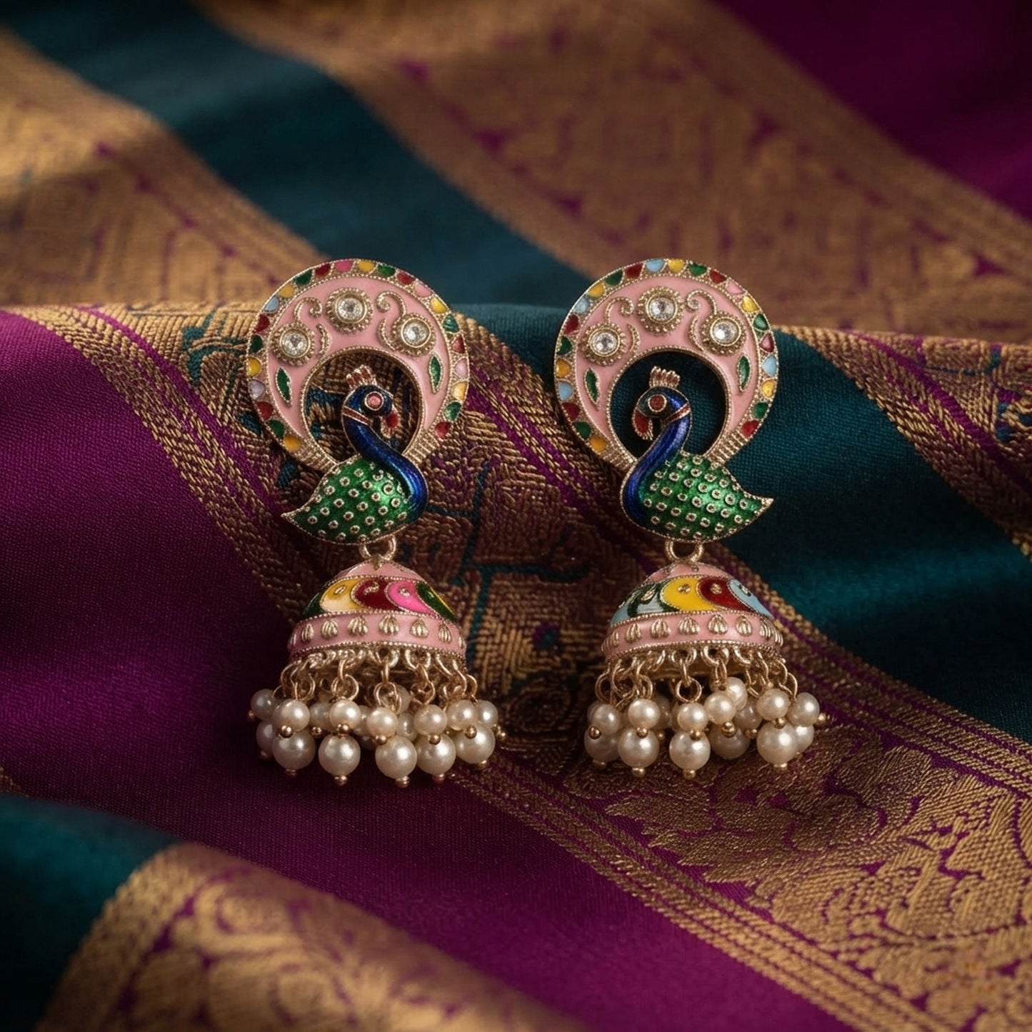 Multi Color Meenakari Earrings with Elegant Festive Designer Jewelry Appeal