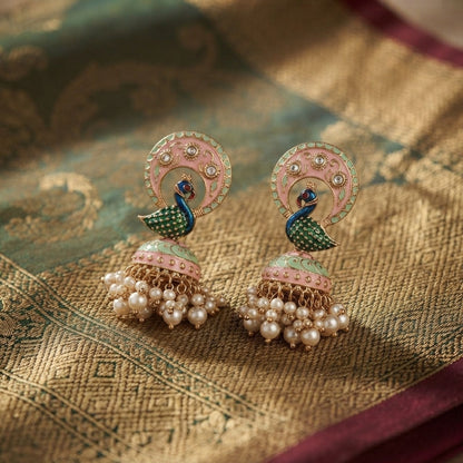 Pista Green Color Meenakari Earrings with Beautiful Ethnic Designer Fashion Appeal